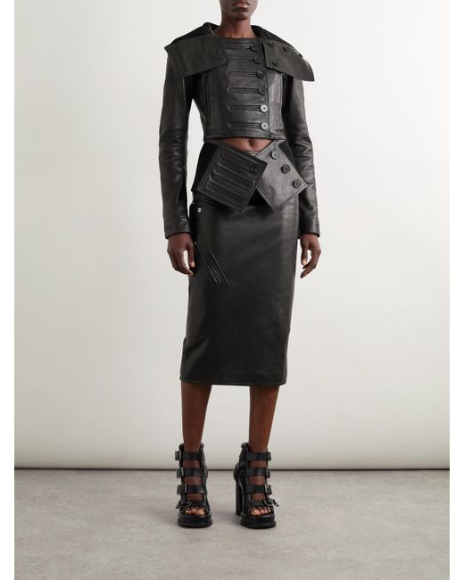 Alexander McQueen Black Jacke Aus Leder Mit Besätzen Aus Einer Gerippten Baumwollmischung