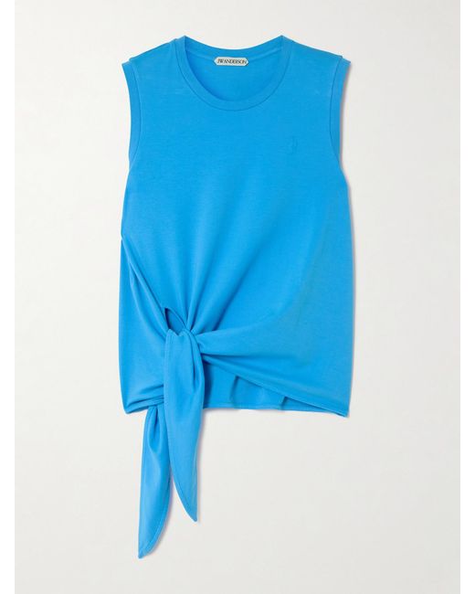 J.W. Anderson Blue Tie-Detailed Embroidered Cotton-Jersey Tank