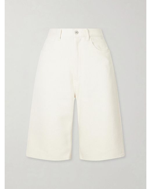 Auralee White Silk-Denim Shorts