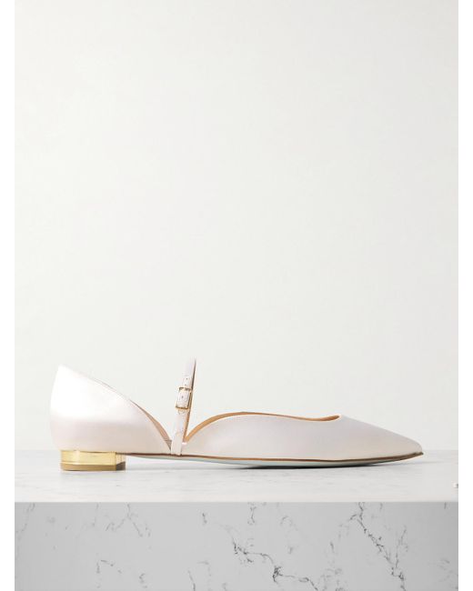 Aquazzura Women's White Bellezza Satin Ballet Flats