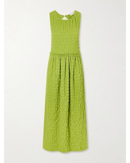 Proenza Schouler Green Zoira Shirred Jersey Midi Dress