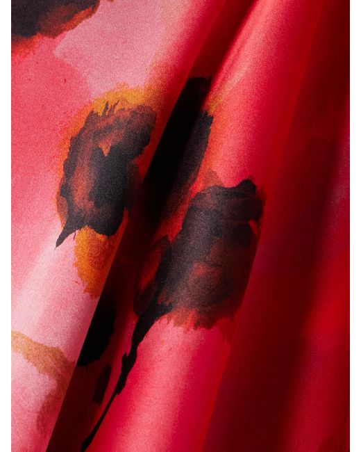 Victoria Beckham Red Midirock Aus Seidensatin Mit Blumenprint Und Spitzenbesatz