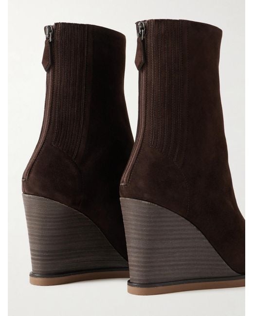 Aquazzura Brown Saint Honore 85 Suede Wedge Ankle Boots