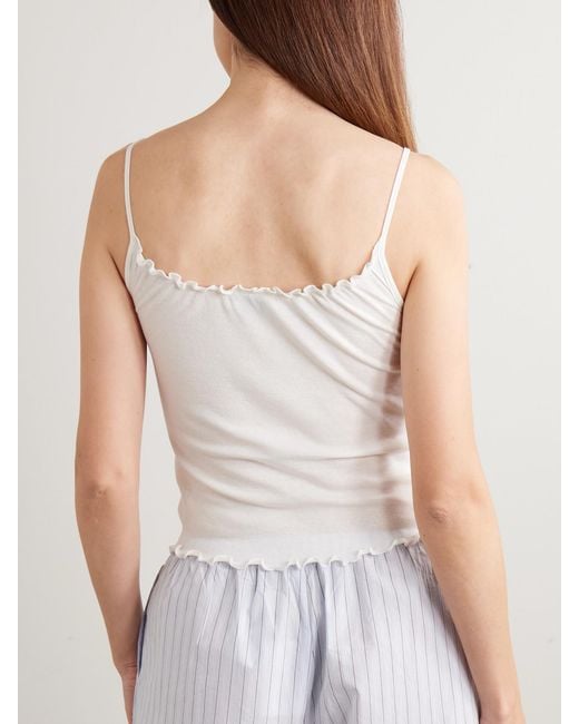 Deiji Studios White Flounce Shirred Cotton And Wool-Blend Top