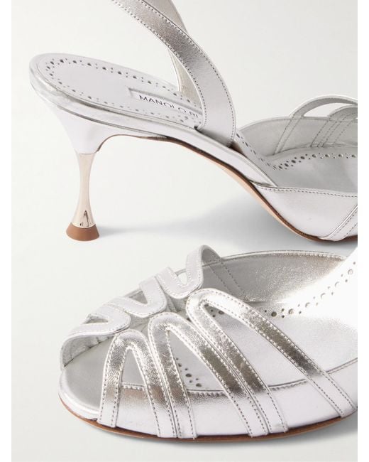 Manolo Blahnik Natural Makanak 70 Metallic Leather Sandals