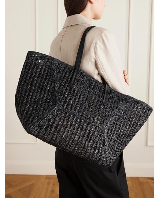 Brunello Cucinelli Black Leather-Trimmed Woven Tote