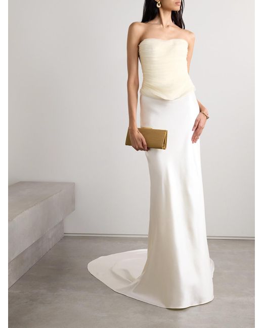 Danielle Frankel Natural Milo Organza And Grosgrain-Trimmed Ruched Tulle Bustier Top