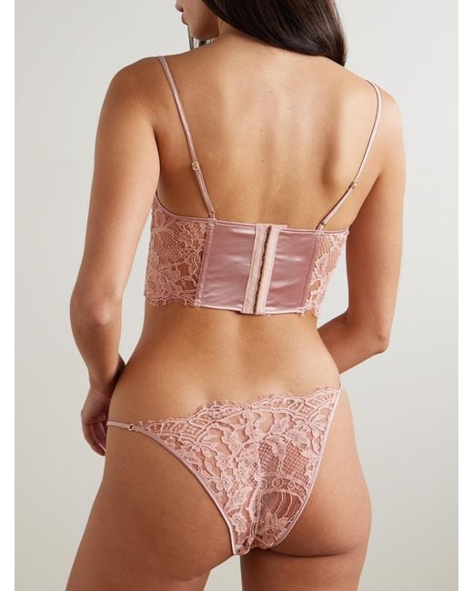 Culotte En Dentelle De Coton Mélangé Biologique À Finitions En Satin De Soie Stretch Camille Kiki de Montparnasse en coloris Pink