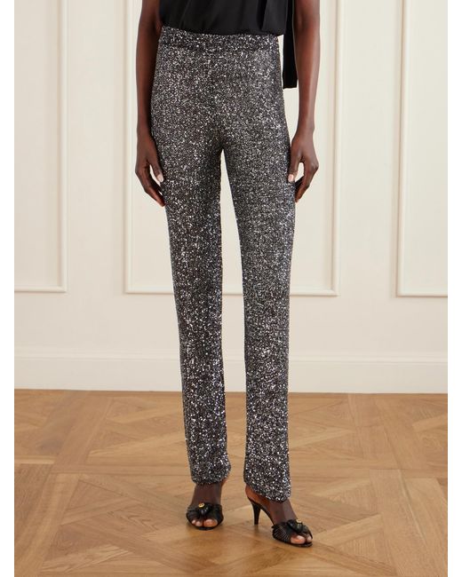 Valentino Garavani Gray Sequined Knitted Straight-Leg Pants