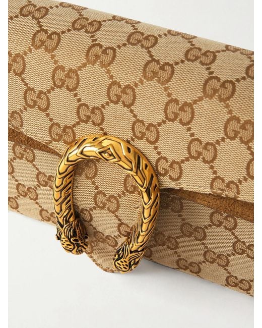 Gucci Natural Dionysus Small Embellished Suede-Trimmed Coated Canvas-Jacquard Shoulder Bag