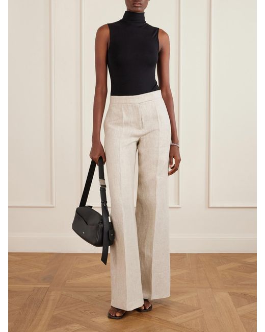 Max Mara White Linen Wide-Leg Pants