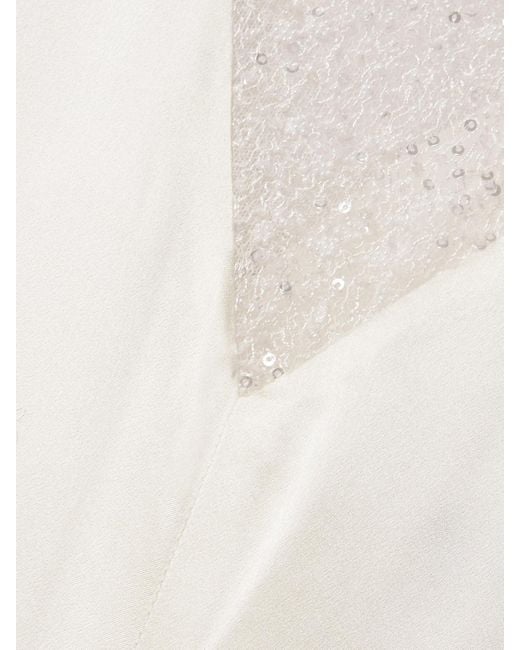 Kiki de Montparnasse White Ange Paneled Embellished Leavers Lace And Satin Gown