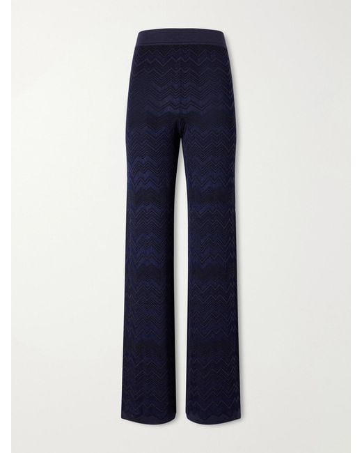 Missoni Blue Striped Crochet-Knit Straight-Leg Pants