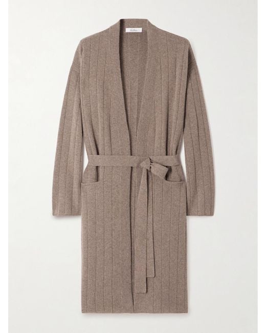 Max Mara Natural Rippstrick-Cardigan Aus Kaschmir Mit Bindegürtel