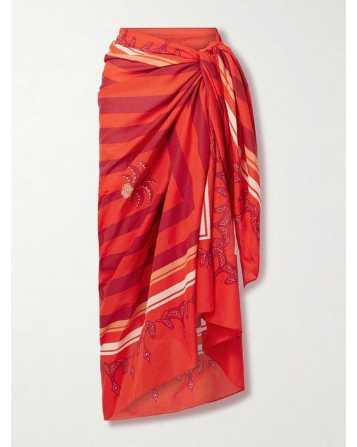 Johanna Ortiz Red Printed Organic Cotton-Voile Pareo