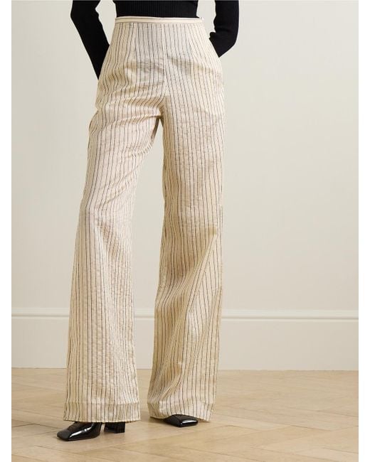 Taller Marmo Natural Seine Metallic Pinstriped Voile Wide-Leg Pants