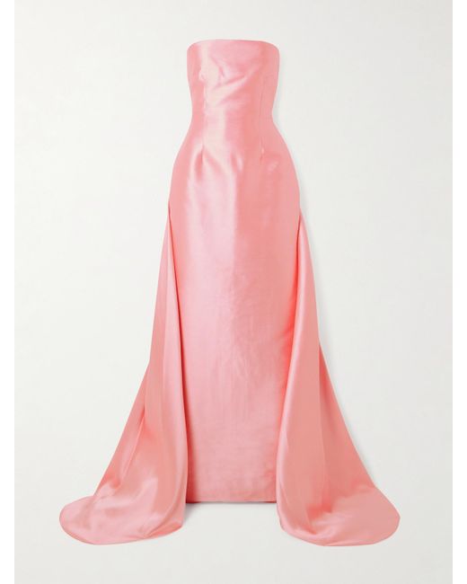 Solace London Pink Imani Strapless Pleated Satin-Twill Gown