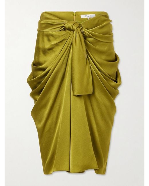 Chloé Green Twist-Front Silk-Crepe De Chine Midi Skirt