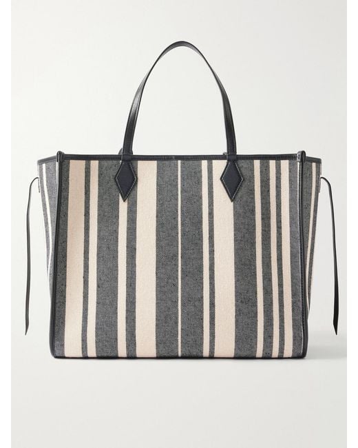Metier Black Chameleon 41 Striped Leather-Trimmed Canvas Tote