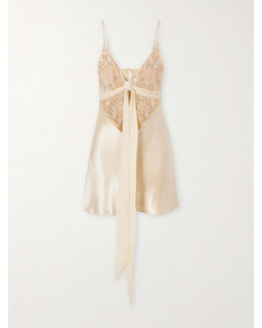 Wiederhoeft White Blumen Tie-Detailed Embroidered Silk Chiffon And Satin Mini Dress