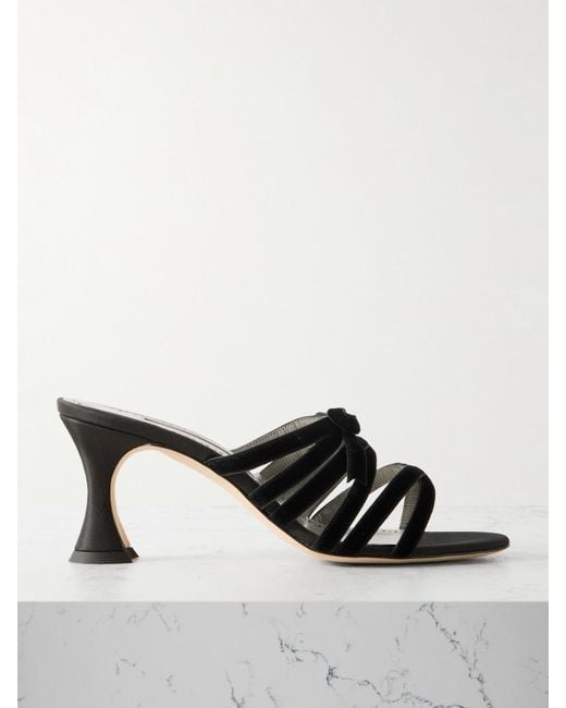 Manolo Blahnik Natural Clementel 70 Velvet-Trimmed Satin Mules
