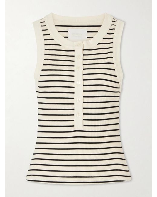 Citizens of Humanity Gray Caralyn Striped Ribbed Cotton-Blend Tank