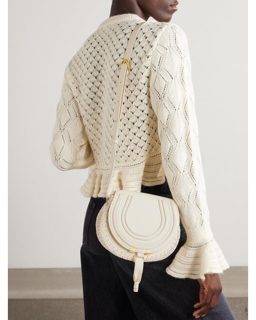 Chloé Natural Marcie Textured-Leather And Crocheted Cotton Shoulder Bag
