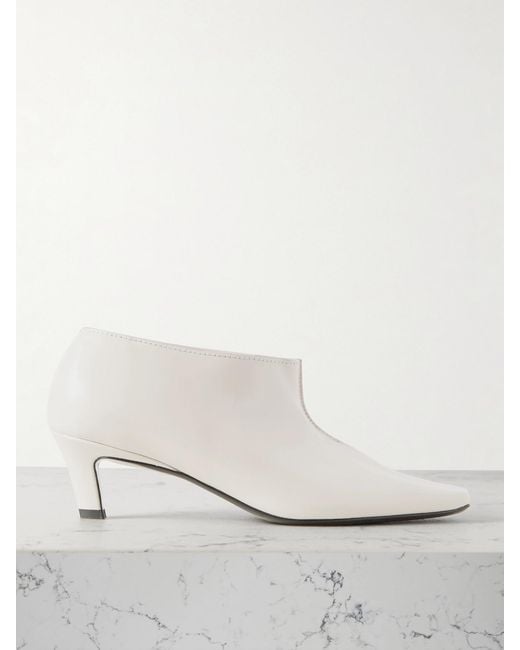 Totême White The Wide Shaft Glossed-Leather Ankle Boots