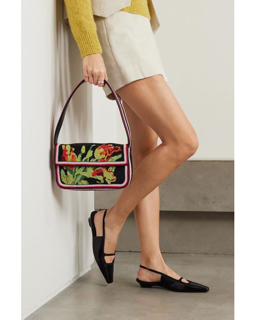 STAUD Tommy Faux Leathertrimmed Beaded Satin Shoulder Bag in Black Lyst