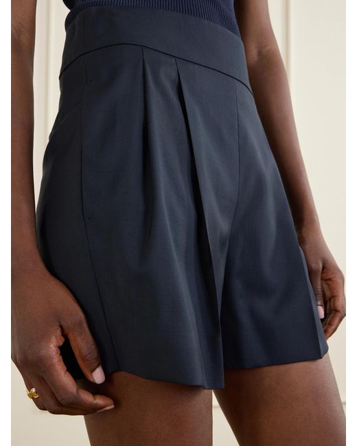 Max Mara Blue Pleated Wool Shorts