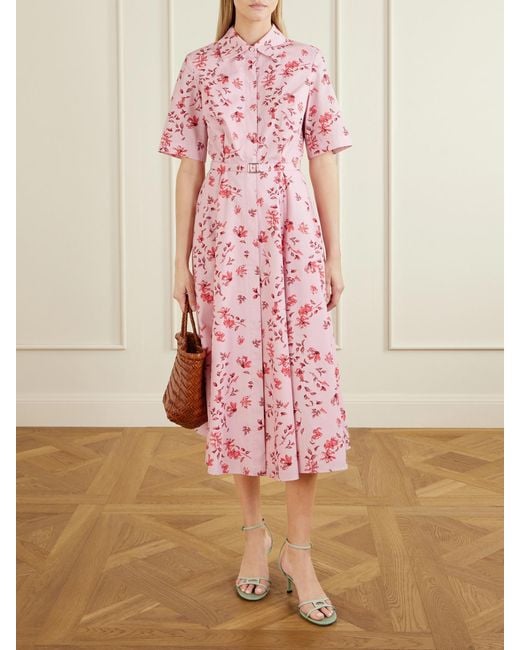 Emilia Wickstead Pink Rubie Belted Floral-Print Organic Cotton-Poplin Midi Dress