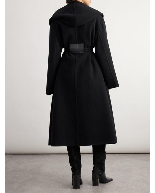 Alaïa Black Hooded Belted Wool Coat