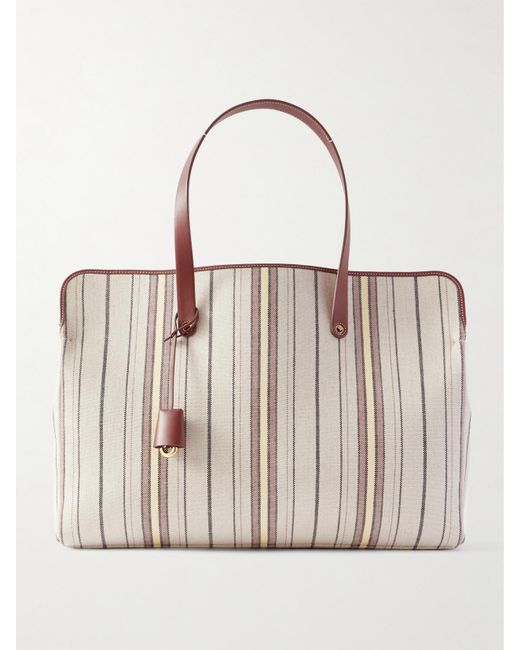 Loro Piana Natural Laguna Leather-Trimmed Striped Canvas Tote