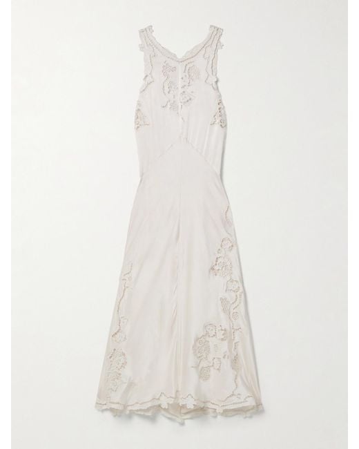 Isabel Marant White Jadel Open-Back Guipure Lace-Trimmed Silk-Blend Satin Midi Dress