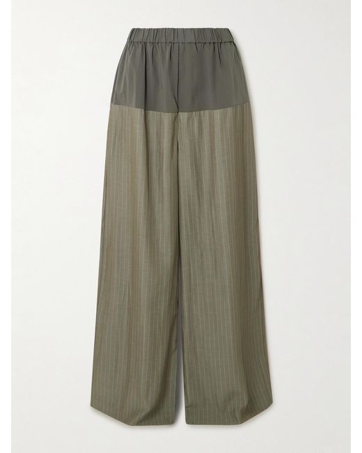 St. Agni Green Splice Pinstriped Twill And Cotton-Blend Poplin Wide-Leg Pants