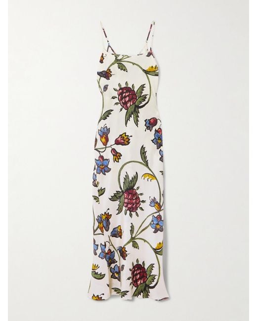 S.S.Daley White Willow Floral-Print Silk-Twill Maxi Dress