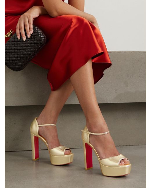 Christian Louboutin Natural Sandaloo 130 Mirrored-Leather Platform Sandals
