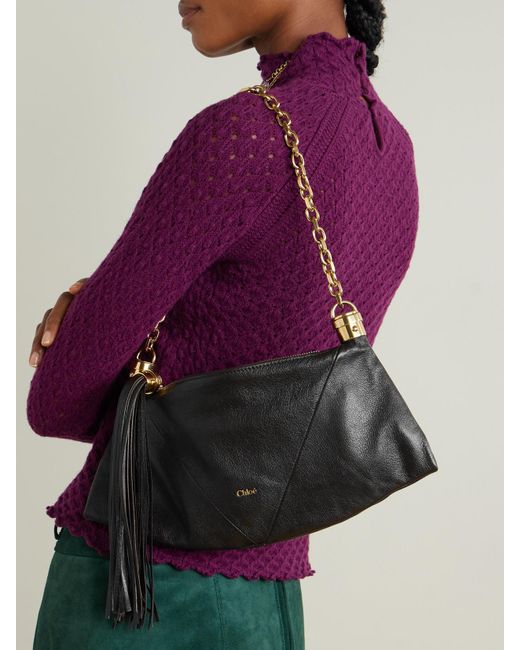 Chloé Black Foulard Schultertasche Aus Strukturiertem Leder Mit Troddel