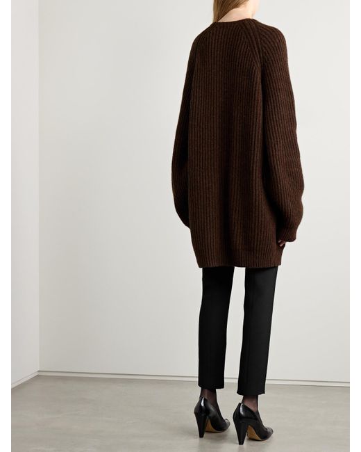 Khaite Brown Jina Oversized-Cardigan Aus Geripptem Kaschmir