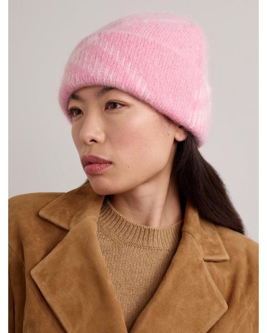 Burberry Pink Checked Mohair-Blend Beanie