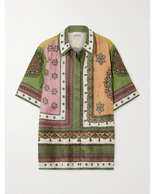 ALÉMAIS Gray Contina Printed Satin-Jacquard Shirt