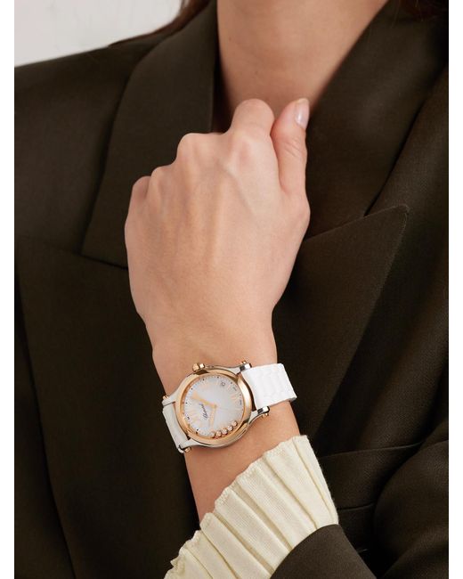 Chopard White Happy Sport 36Mm 18-Karat Rose, Stainless Steel And Diamond Watch