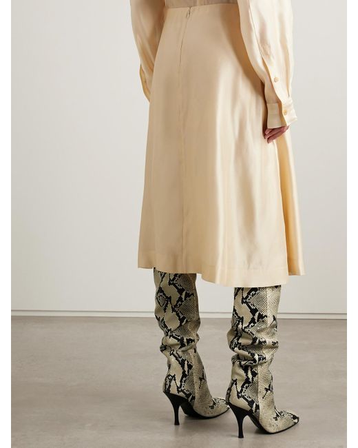 Khaite Natural Nania Satin-Twill Midi Skirt