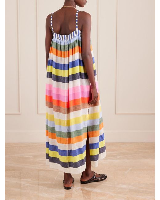 Lemlem White Eda Striped Cotton-Gauze Midi Dress