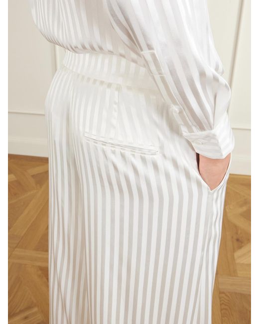 Abadia White Striped Stretch-Silk Satin Wide-Leg Pants