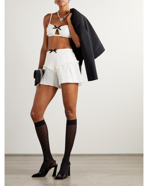 Alessandra Rich Natural Bow-Embellished Floral-Jacquard Silk-Satin Shorts