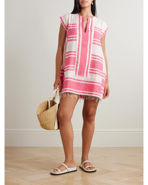 Lemlem Pink Elina Kaftan Aus Baumwolle Mit Streifen Und Fransen