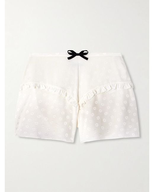 Alessandra Rich Natural Bow-Embellished Floral-Jacquard Silk-Satin Shorts