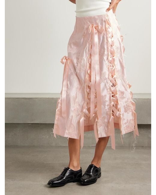 Jupe Midi En Brocart Effilé À Rubans Unraveling Ribbon Simone Rocha en coloris Pink
