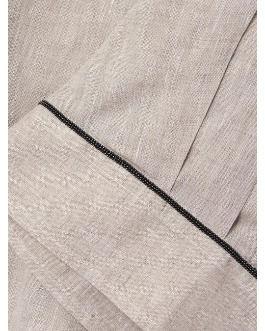 Brunello Cucinelli Natural Bead-Embellished Linen Shirt